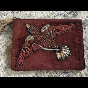 Sam Edelman burgundy velvet zip beaded bird front